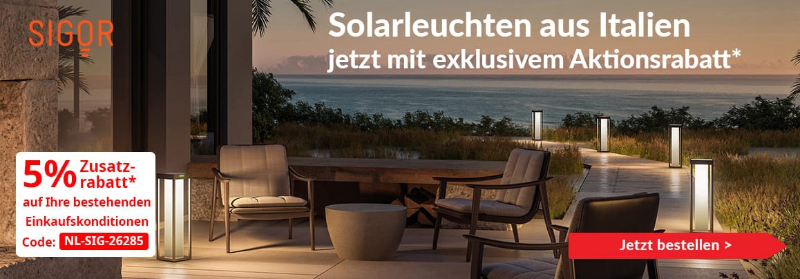Solarleuchten aus Italien von Sigor Licht - jetzt mit exklusivem Aktionsrabatt